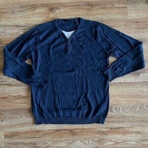 1982 clothing company Men's Blue Sweater
With attached fake white tshirt